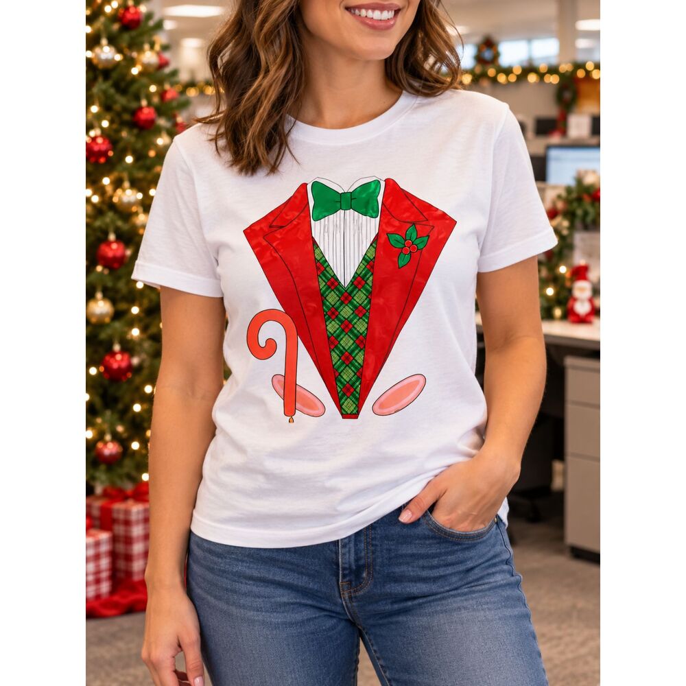 Christmas Tuxedo Costume Tee Funny Holiday Party Shirt Bow Tie Small